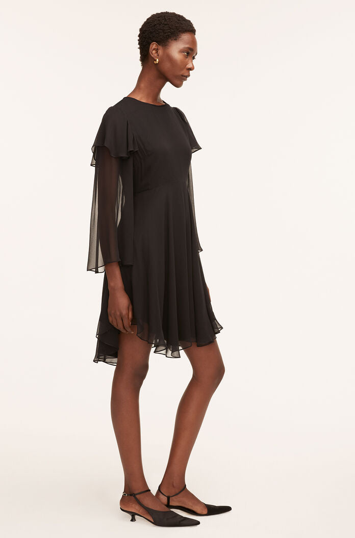Ruffle Silk Chiffon Dress | Black