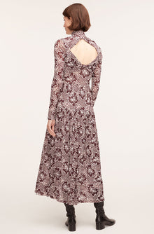 Rochelle Fleur Pleated Mock Neck Dress | Rochelle Fleur Raisin Combo