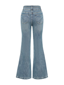 Cotton Blended Stretch Flare Pants | Blue