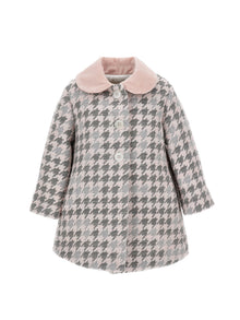 Girls | Houndstooth Coat | Pink+Cream