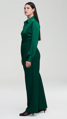 Pleated Trouser in Seasonless Wool | Emerald