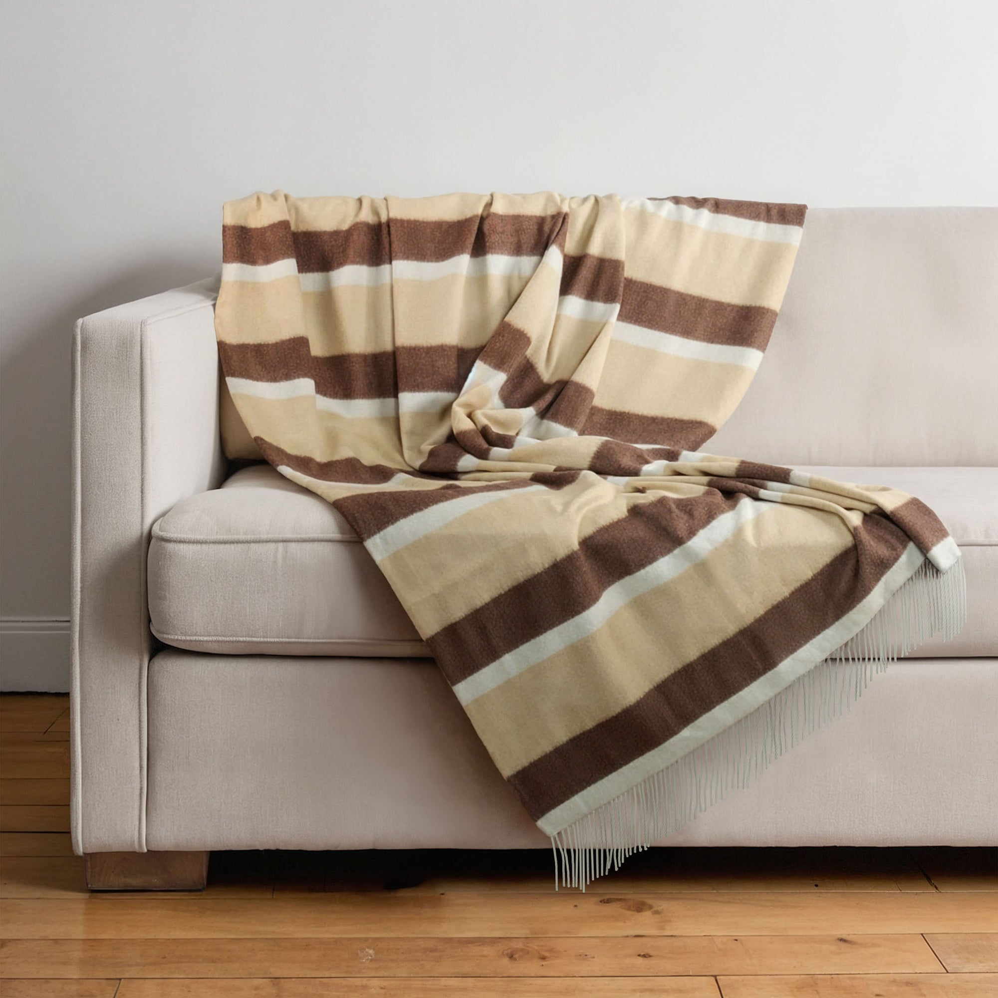 Unisex | Cashmere Striped Throw with Fringes | Camel Combo