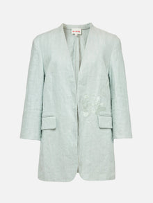 Collarless Linen Blazer | Green