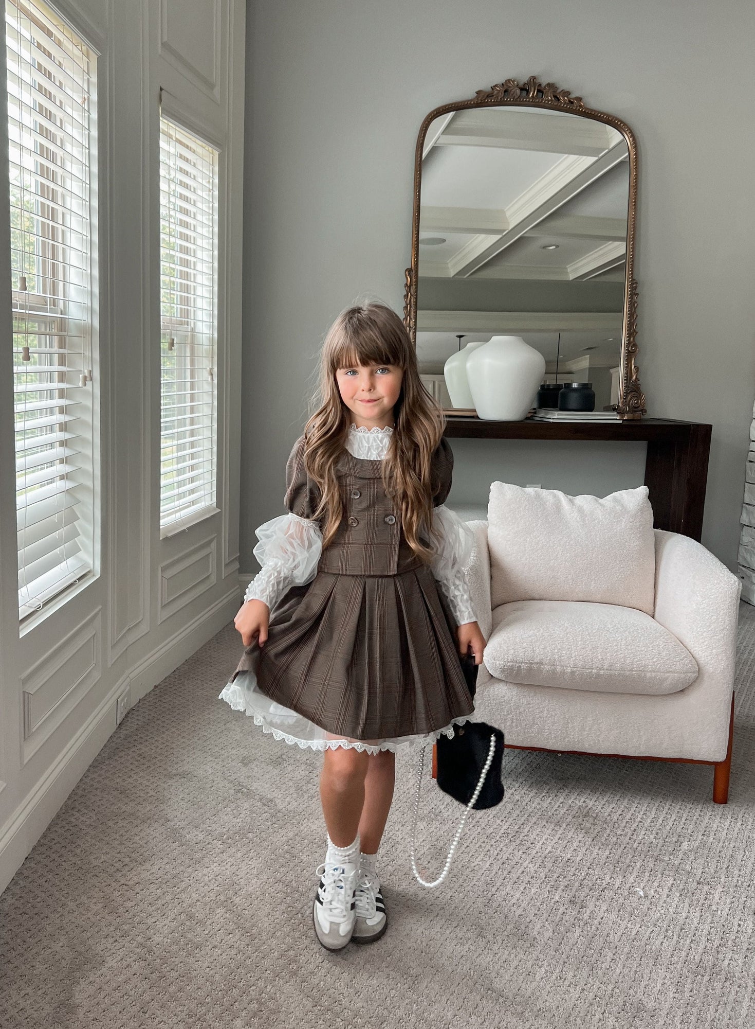 Girl | Blair Estate Tweed Top and Skirt Set | Brown x White