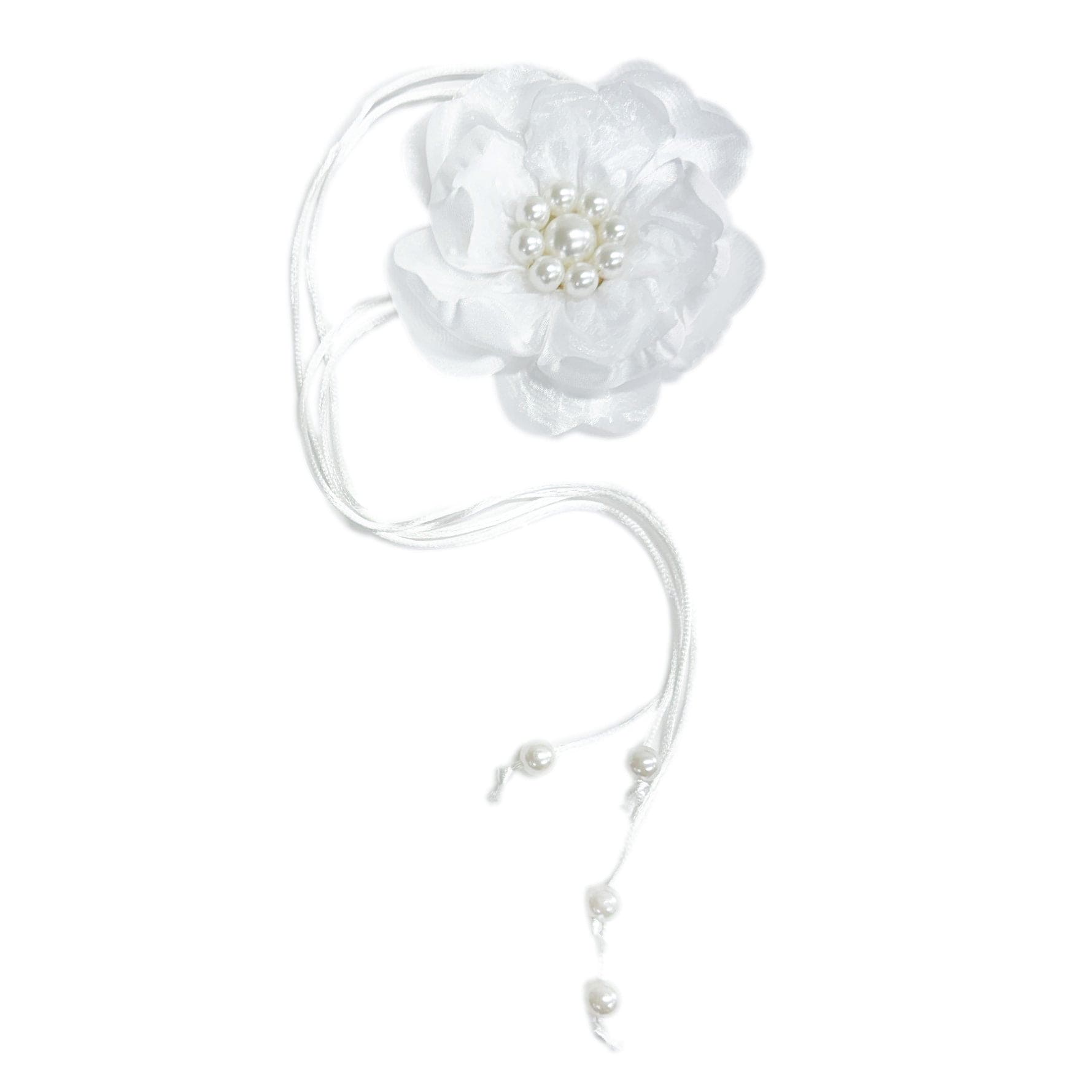 Girl | Pearl Ceremony Flower Tie With Pearl Tassels | White