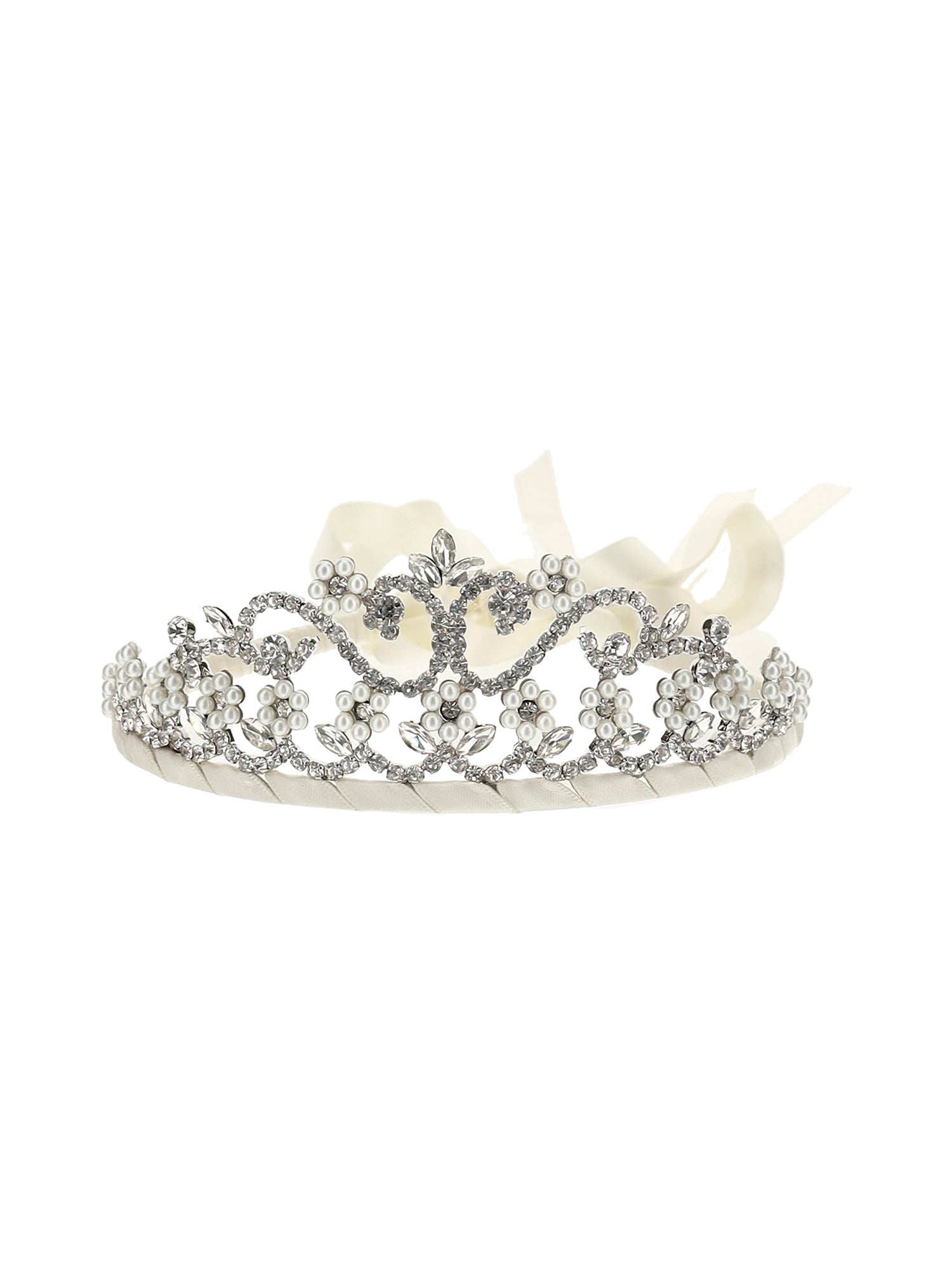 Girls | Tiara Headband In Rhinestones And Pearls | Cream