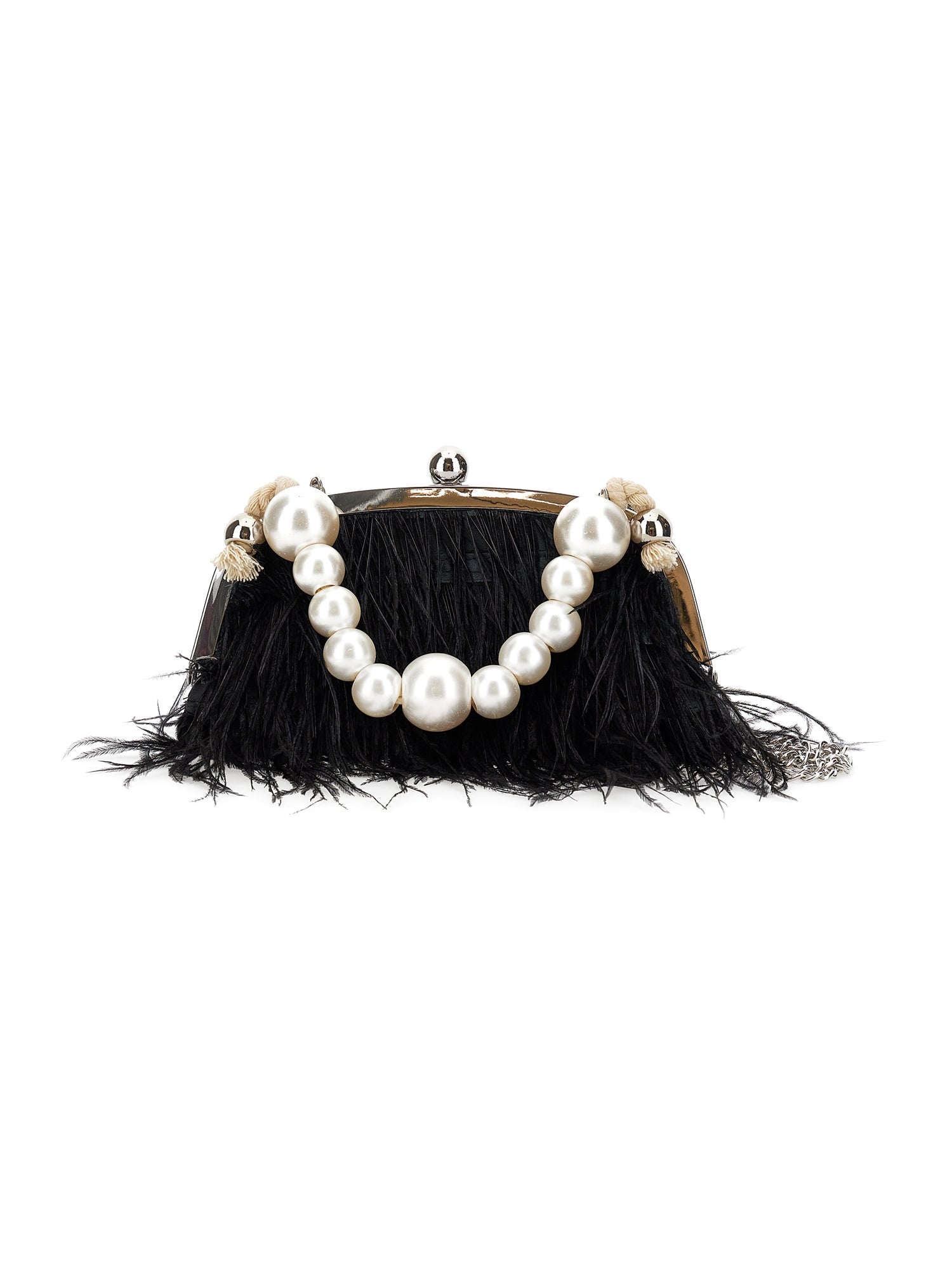 Girls | Feather Bag With Faux Pearl Handle | Black