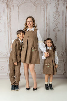 Women | Herringbone Tweed Mom Dress | Brown