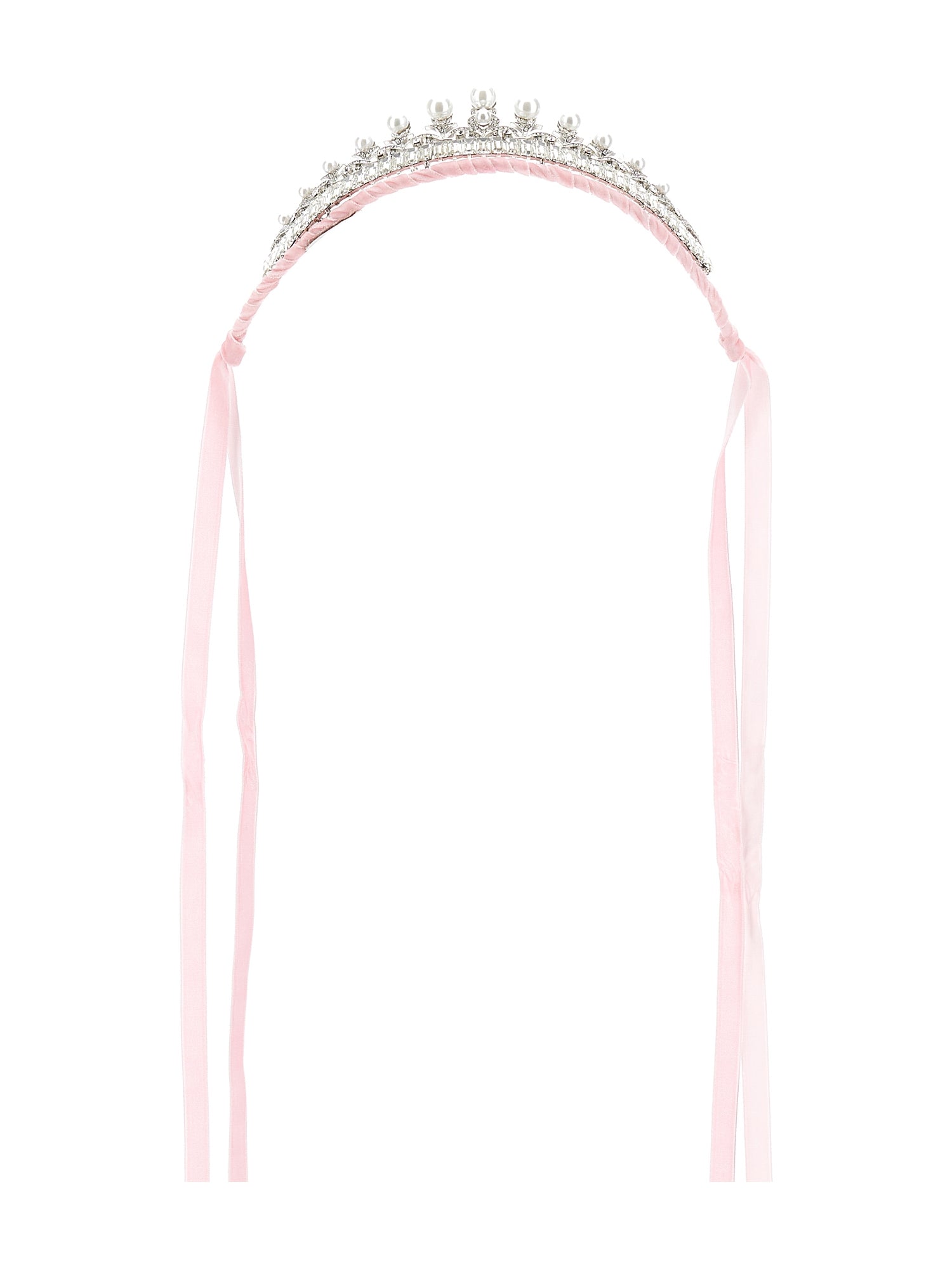 Girls | Rhinestone And Velvet Tiara | Light Pink
