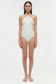 Womens | Nicolette Halter Embroidered Swimsuit | White