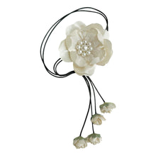 Girl | Evangeline Ivory Flower Tie With Pearl Center and Flower Tassels | Champagne