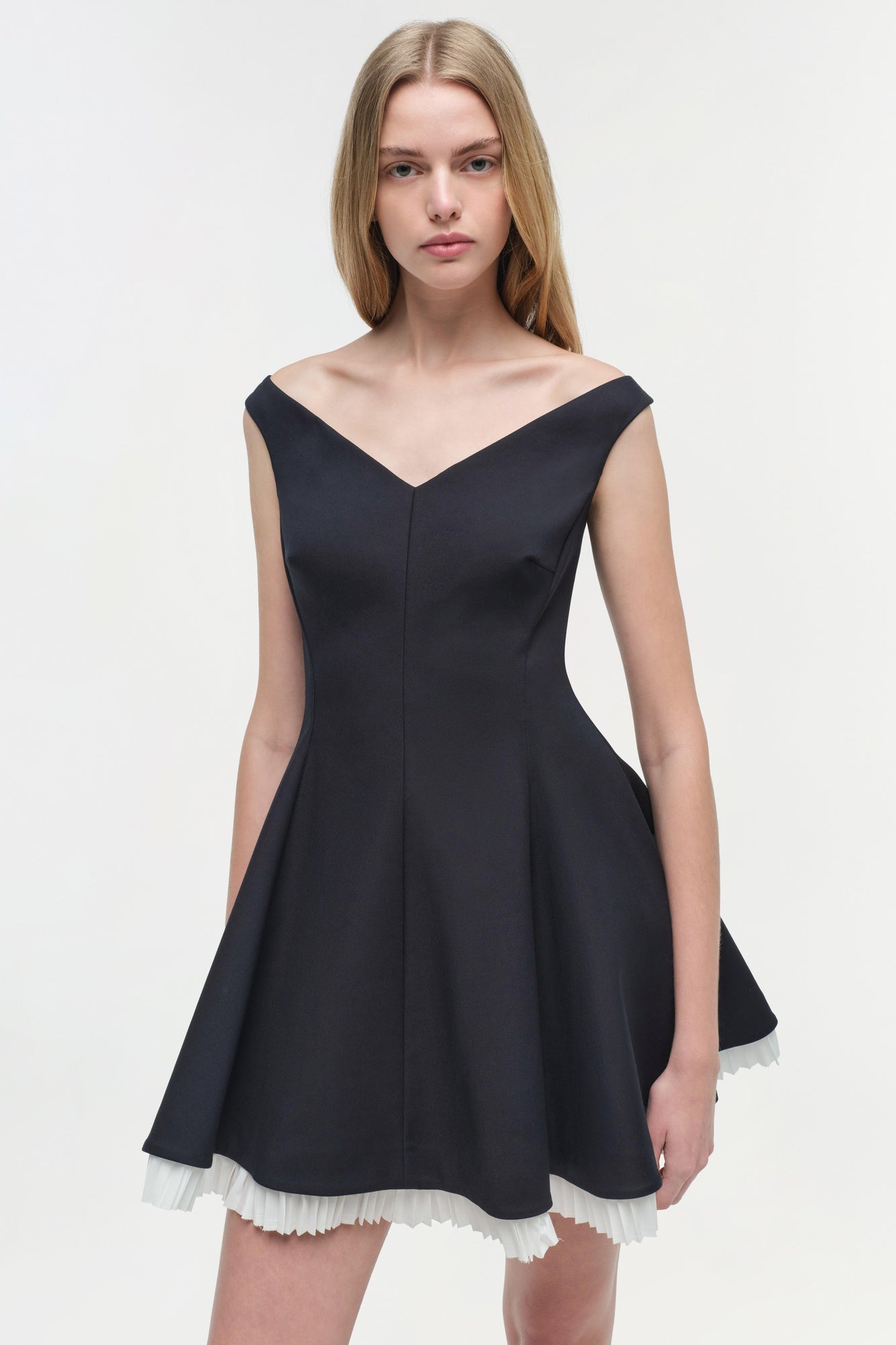 Womens | Dorothie Pleated Combo Mini Dress | Black Multi