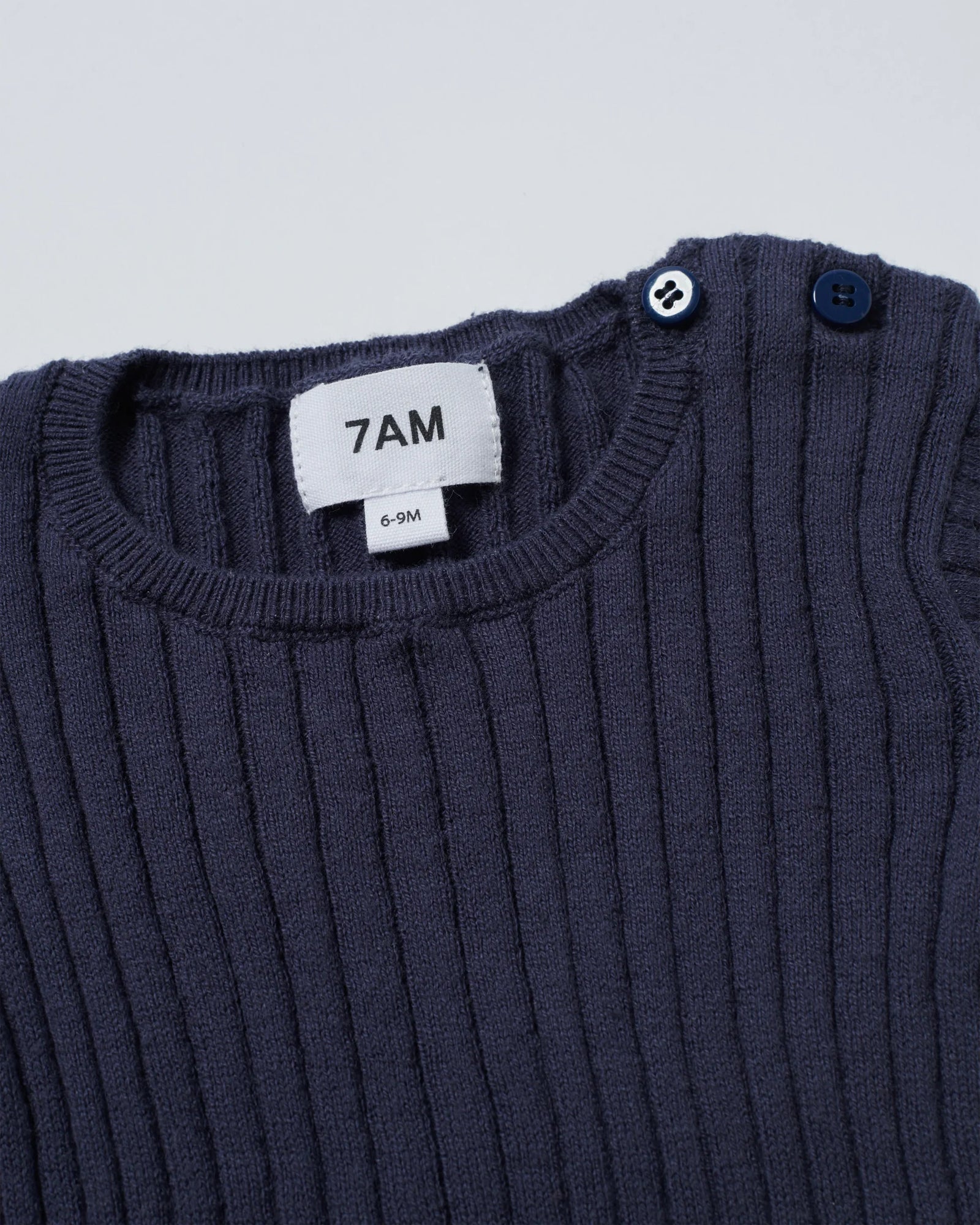 Cotton Long Sleeve Top - Ribbed | Navy