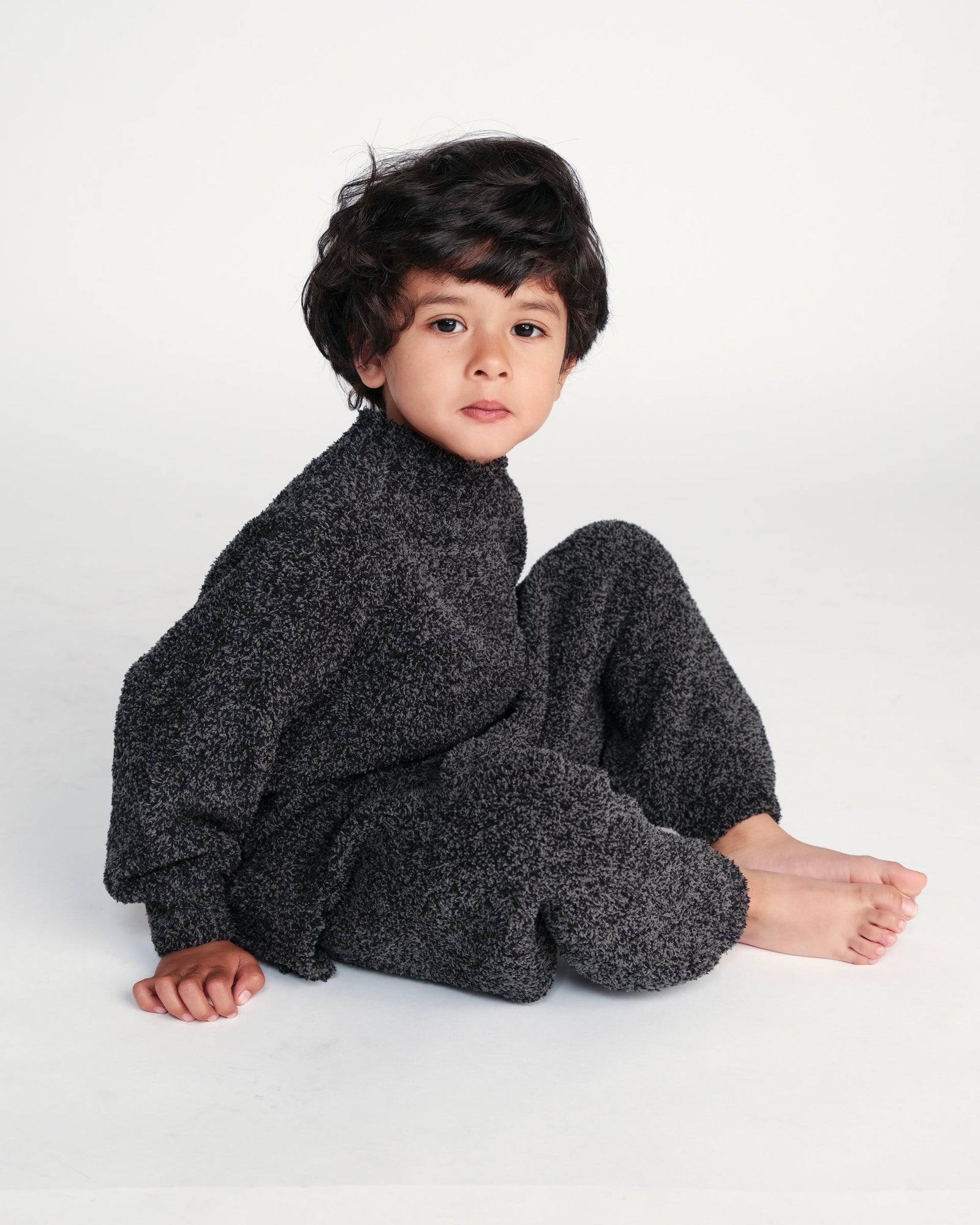 Boxy Mock Neck Sweater - Fuzzy | Black Melange