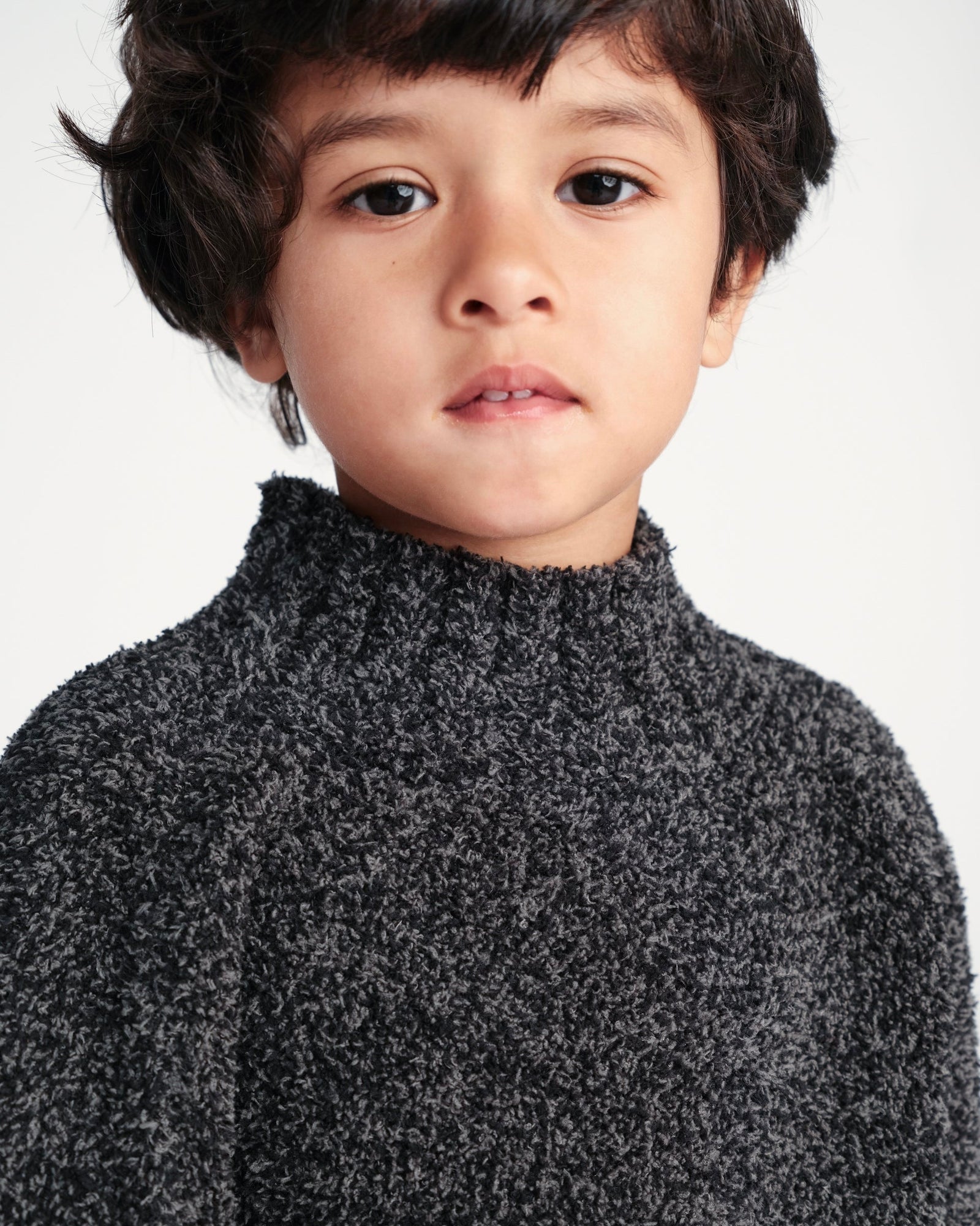 Boxy Mock Neck Sweater - Fuzzy | Black Melange