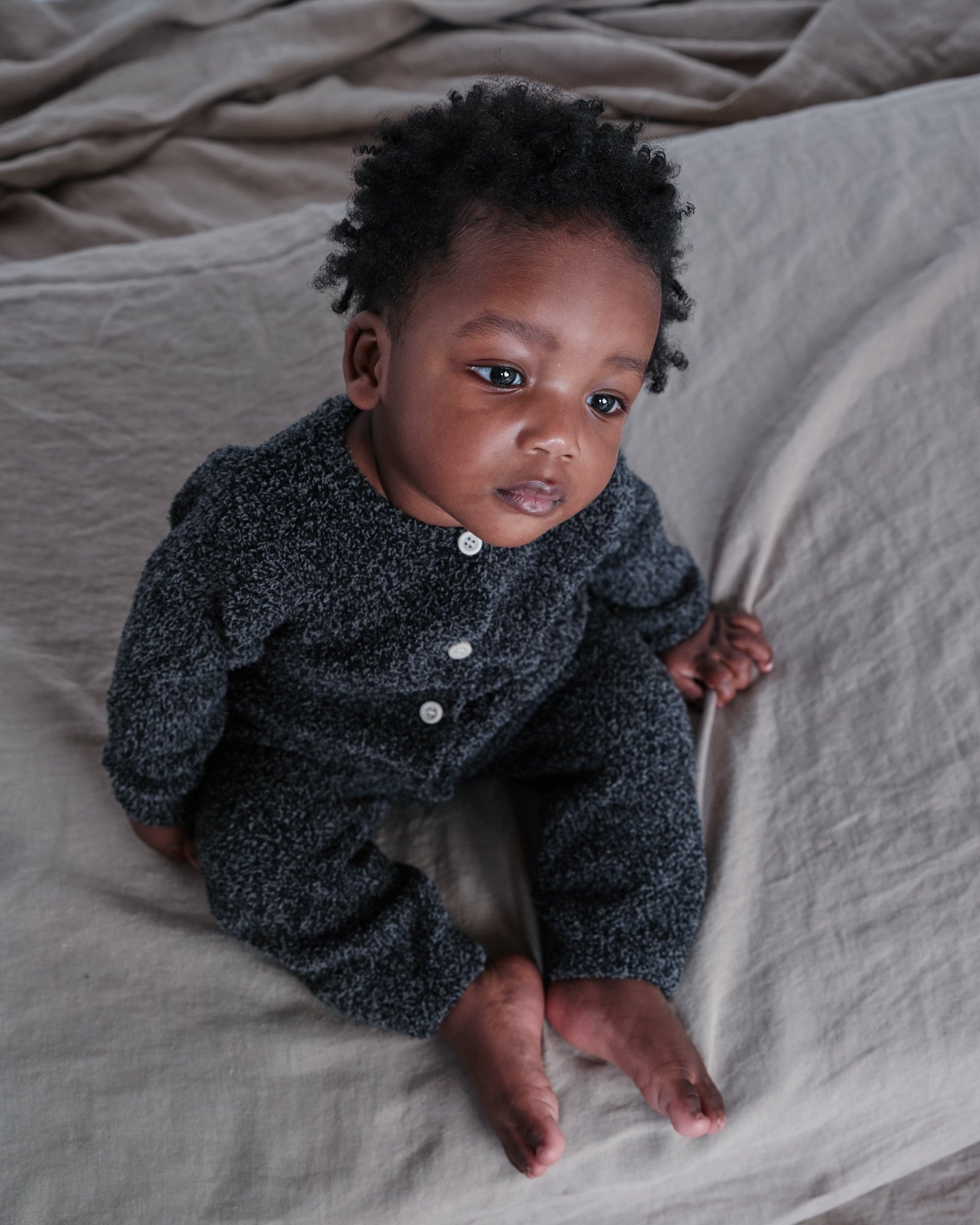 Long Sleeve Jumpsuit - Fuzzy | Black Melange