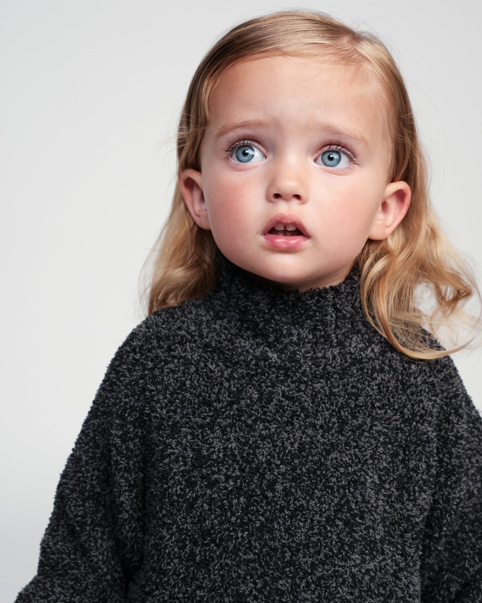 Boxy Mock Neck Sweater - Fuzzy | Black Melange