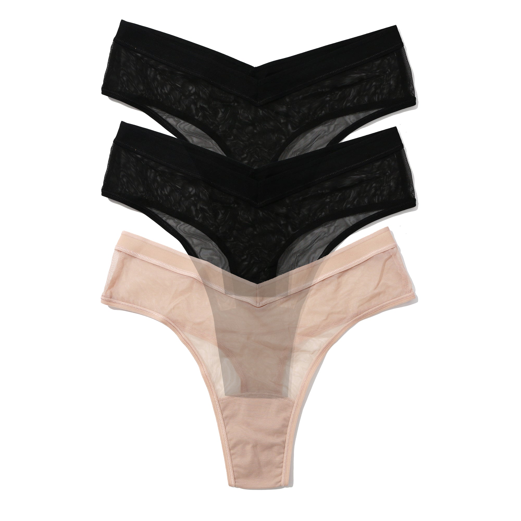 3-Pack Mesh High Cut Thong | Black/Black/Chai