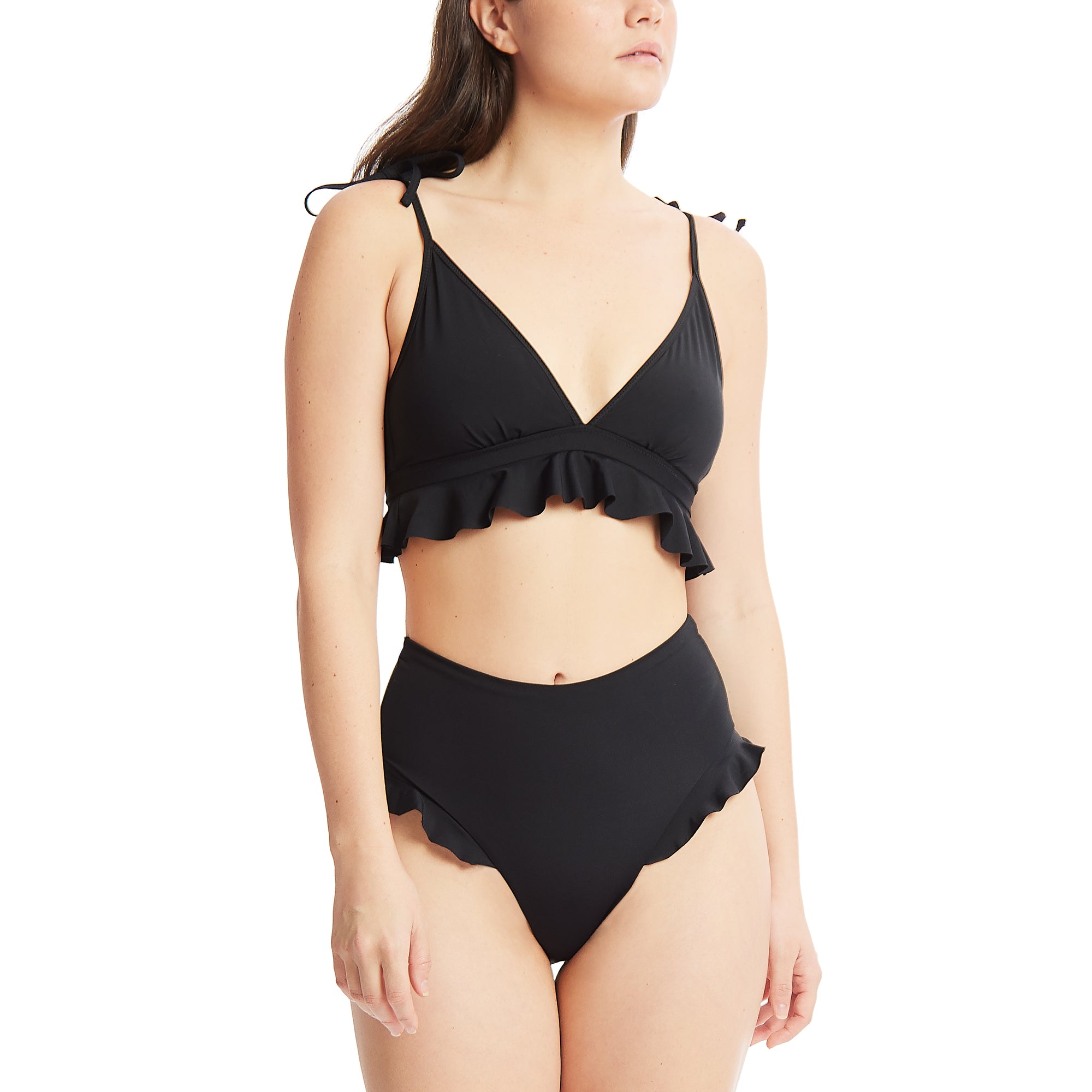 Swim Ruffle Triangle Top | Black