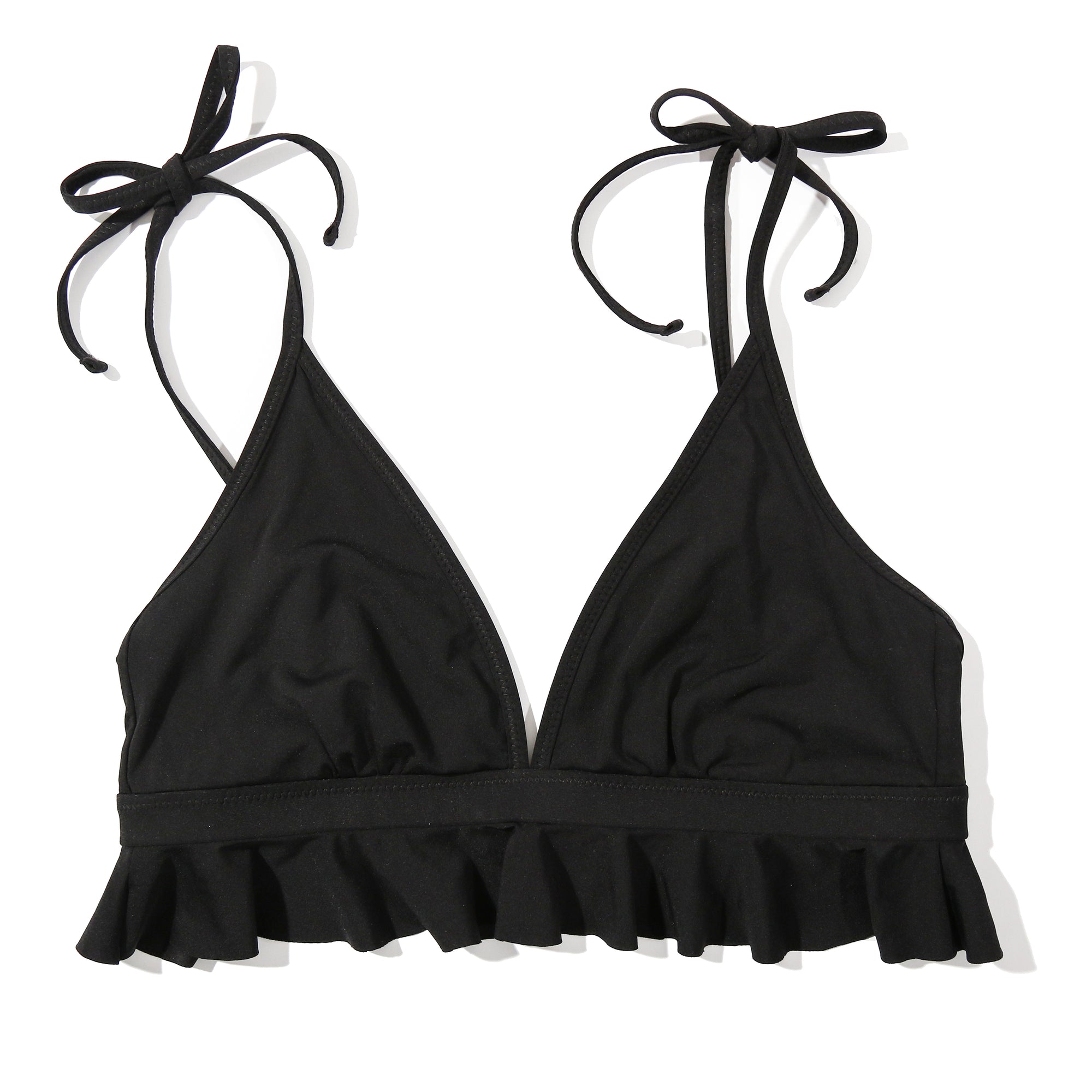 Swim Ruffle Triangle Top | Black