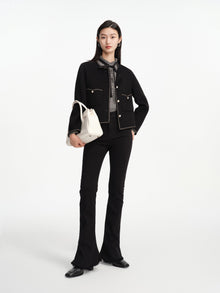 Trimmed Double Woolen Jacket | Black