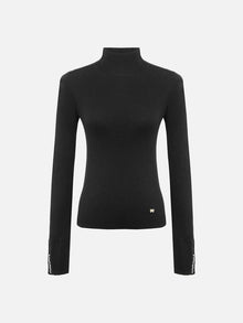 Pure Wool Solid Color Knit Sweater | Black