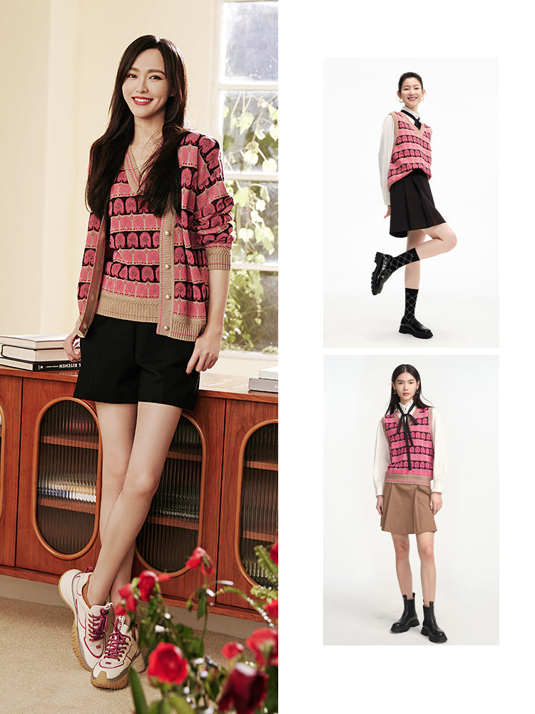 Jacquard-Knit Gilet | Pink