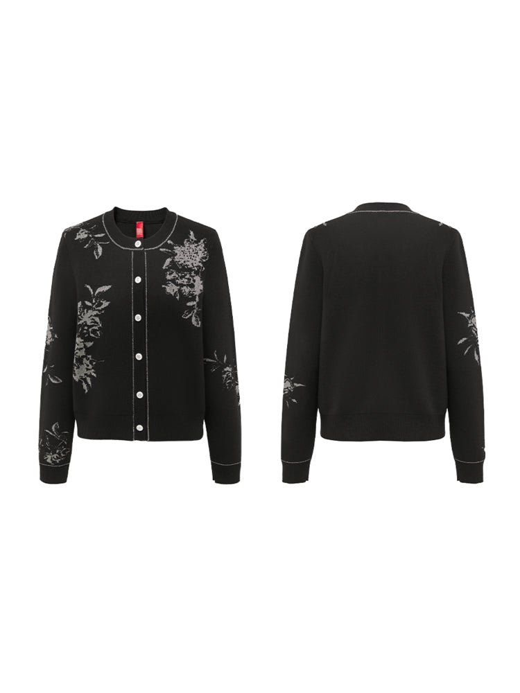 Merino Wool Knit Cardigan | Black
