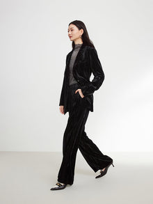 Velvet Pleated Blazer | Black