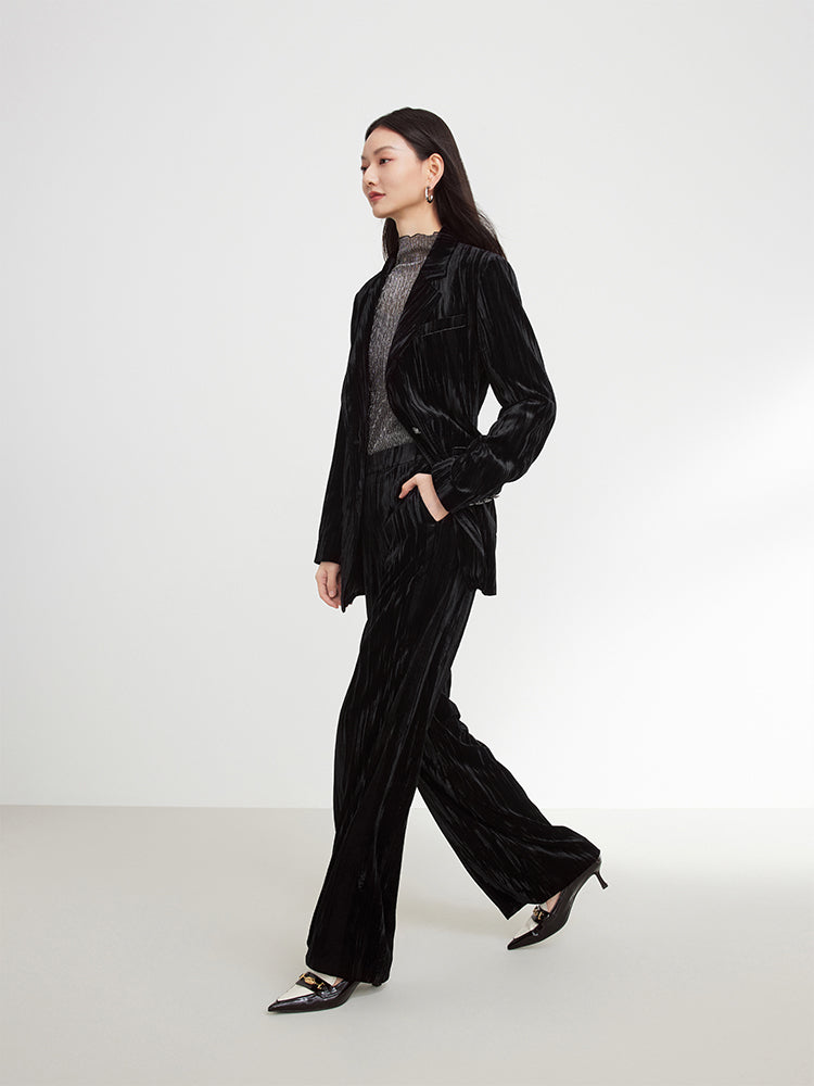 Velvet Pleated Blazer | Black