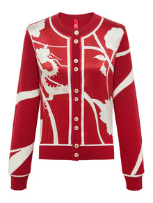 Paneled Printed Sweater | Red