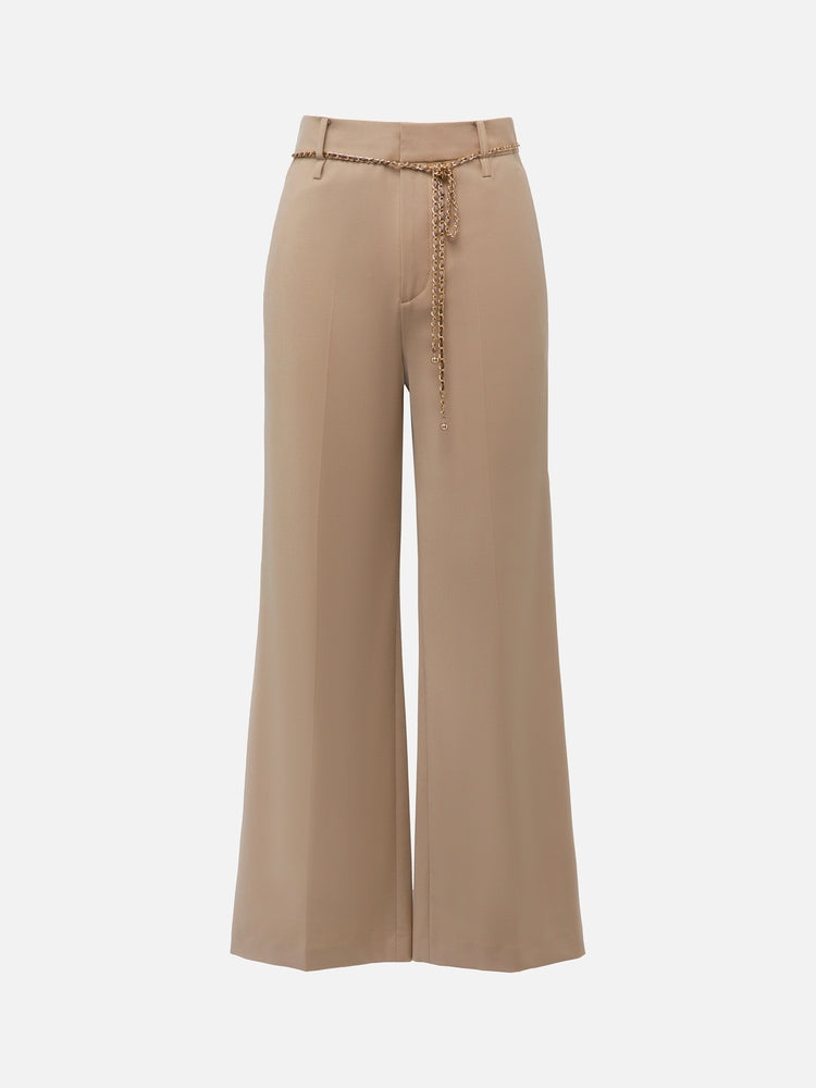 Wool Wide-Leg Office Pants | Khaki