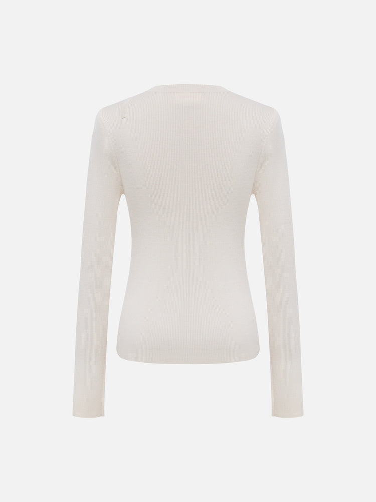 Slim Fit Round Neck Knit Sweater | White