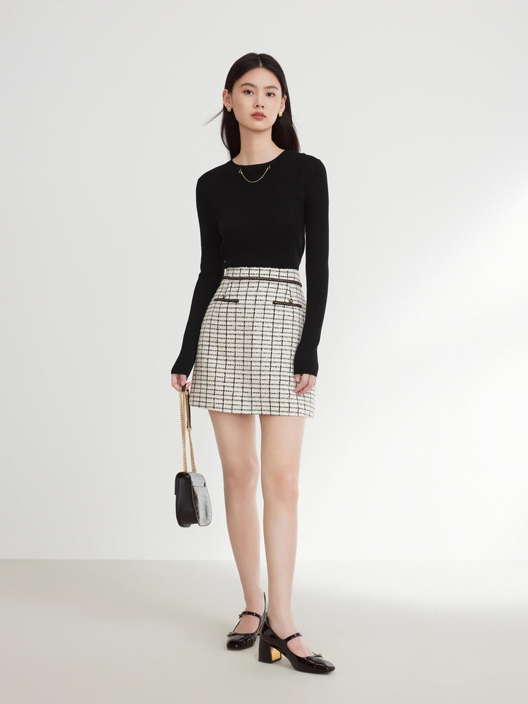 Parisian-Style Checkered Skirt | White/Black