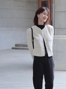 Trimmed Double Woolen Jacket | White