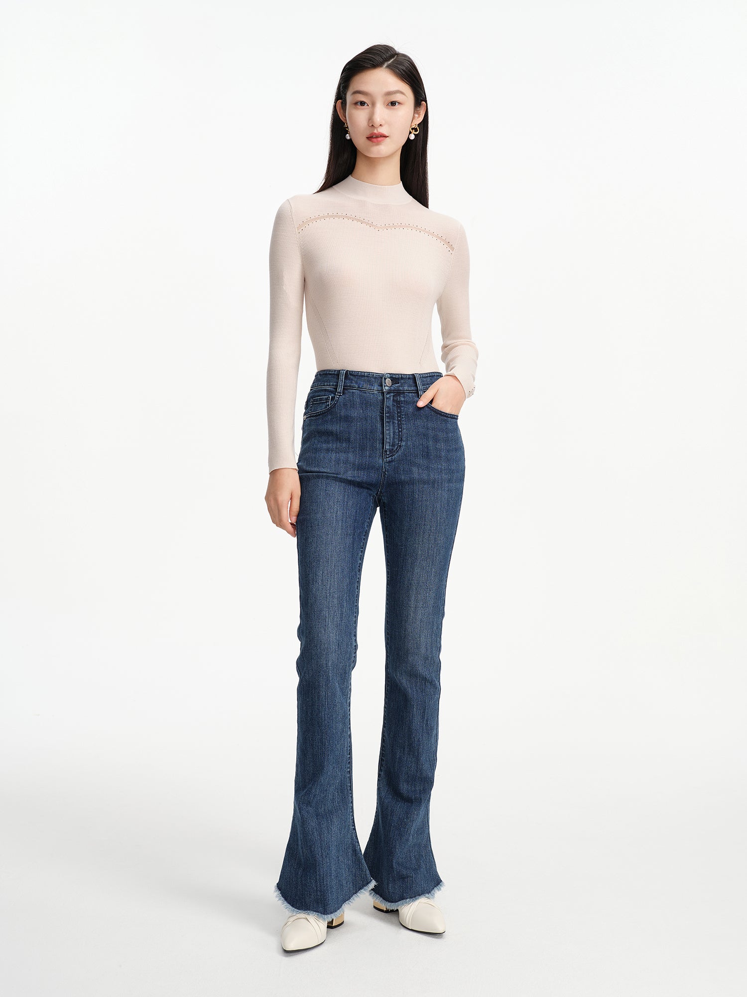 Long-Sleeve Knit Top | White