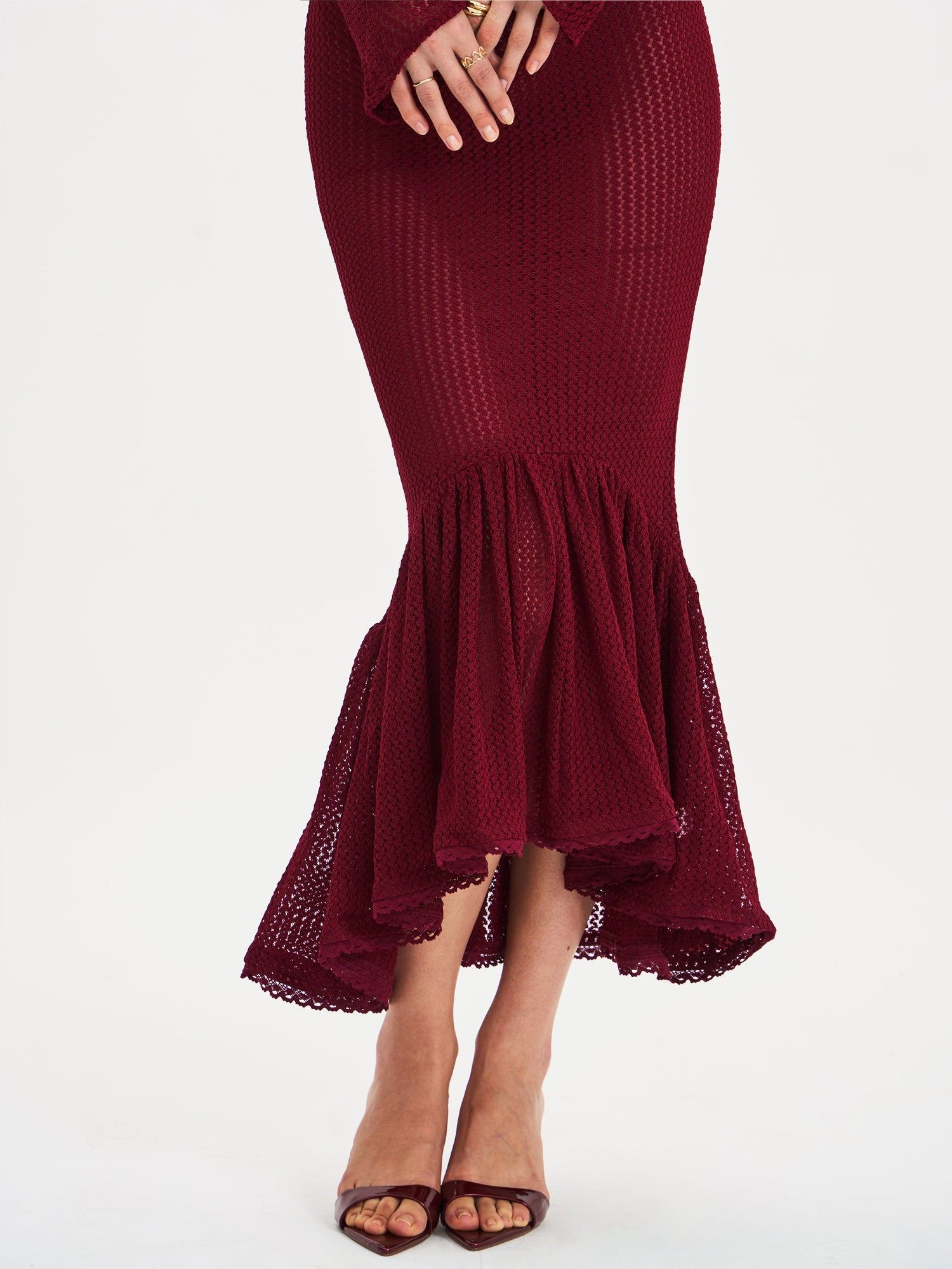 Miss Circle | Kaedyn Off Shoulder Long Sleeve Crochet Mermaid Maxi Dress