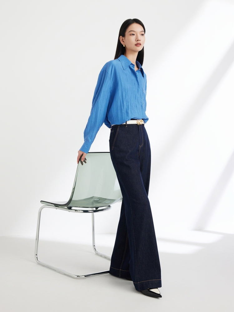 Textured Silk Blouse | Blue