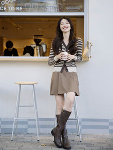Striped Knitted Cardigan | Brown