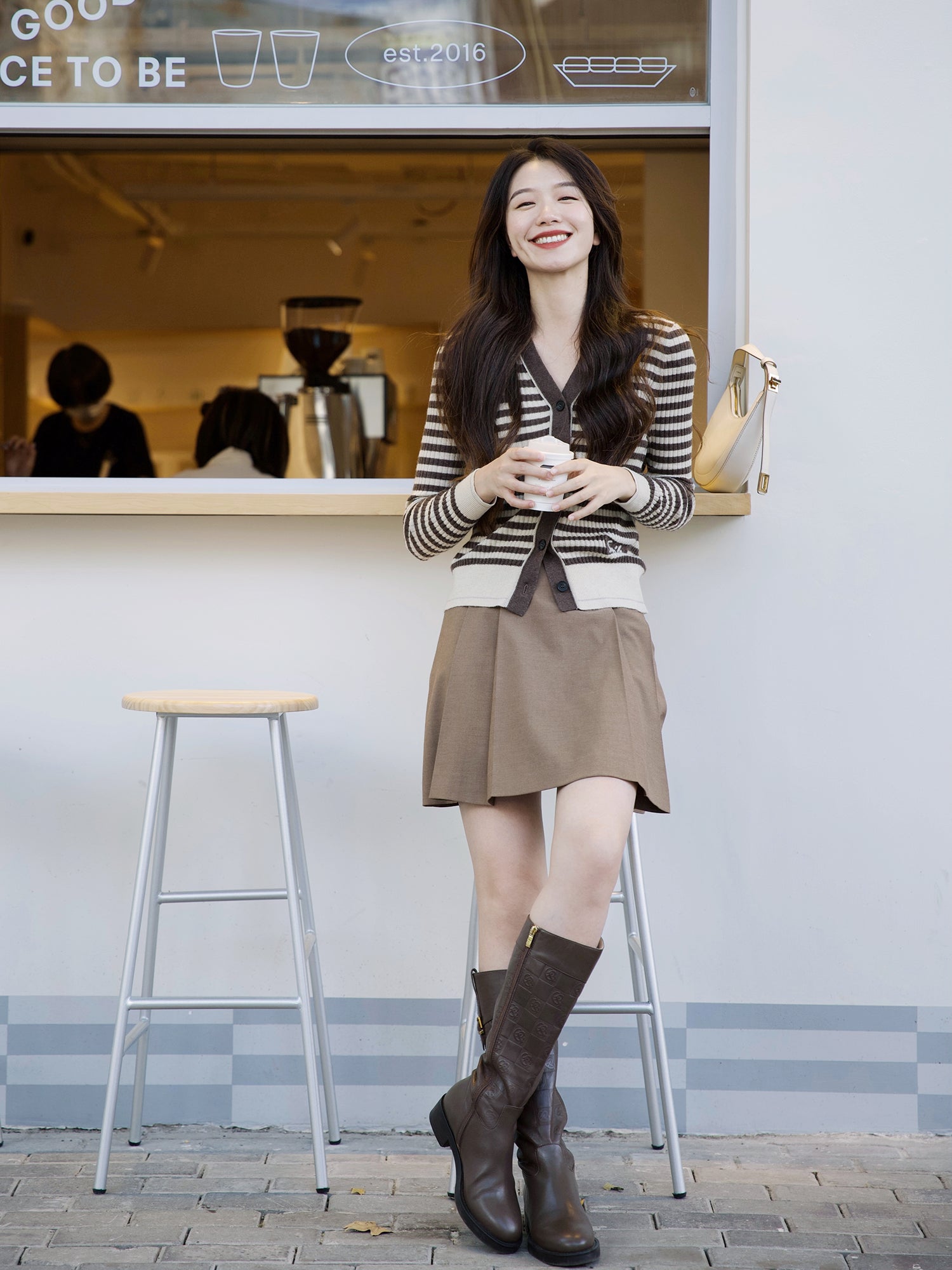 Striped Knitted Cardigan | Brown