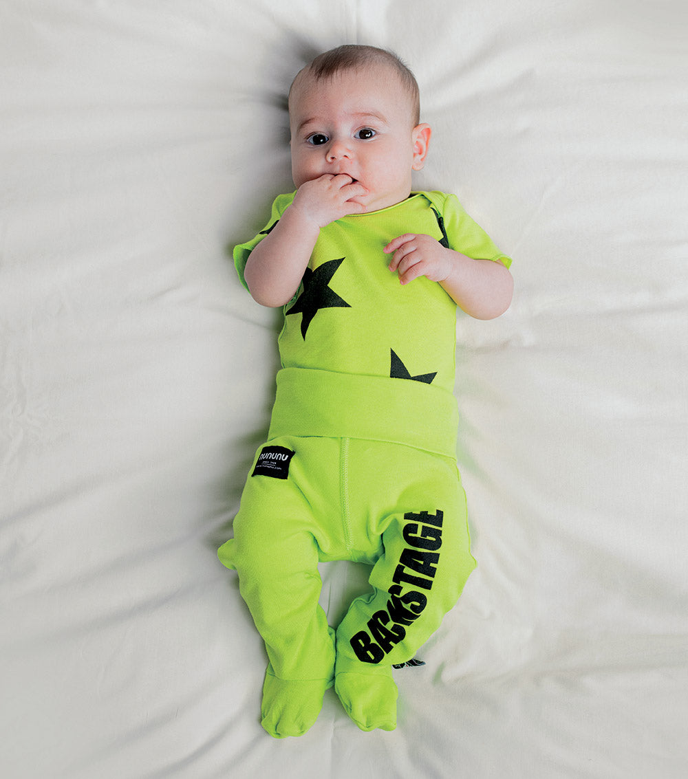Newborn | Backstage Footed Leggings | Hot Lime