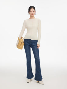 Stand-Up Collar Cashmere Knit Top | White