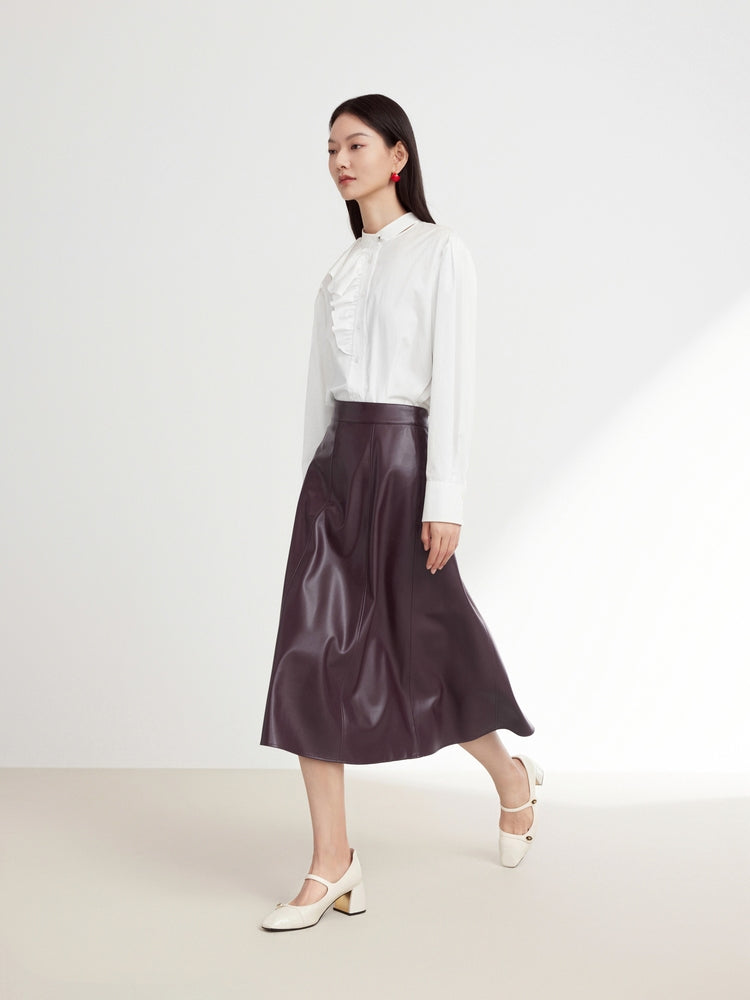 Leather A-Line Skirt | Wine Red
