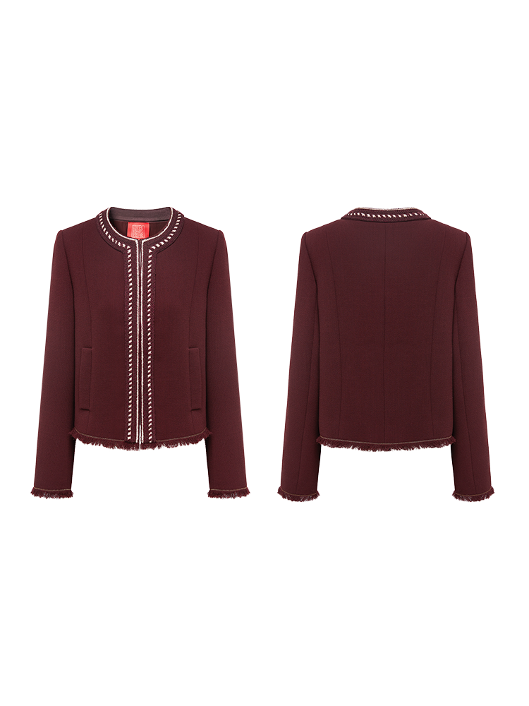 Elegant Pure Wool Coat | Wine Red