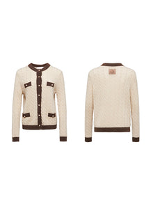 Trimmed Knitted Cardigan | Beige