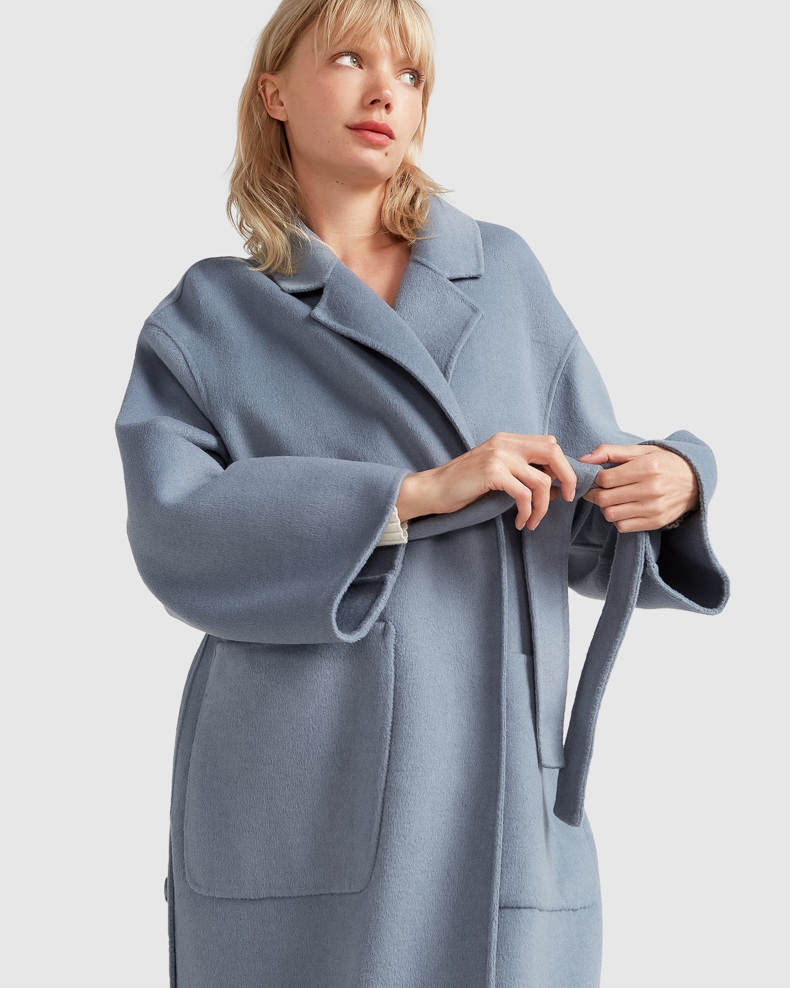 Women | Wide Awake Split Hem Wool Blend Overcoat | Denim Blue