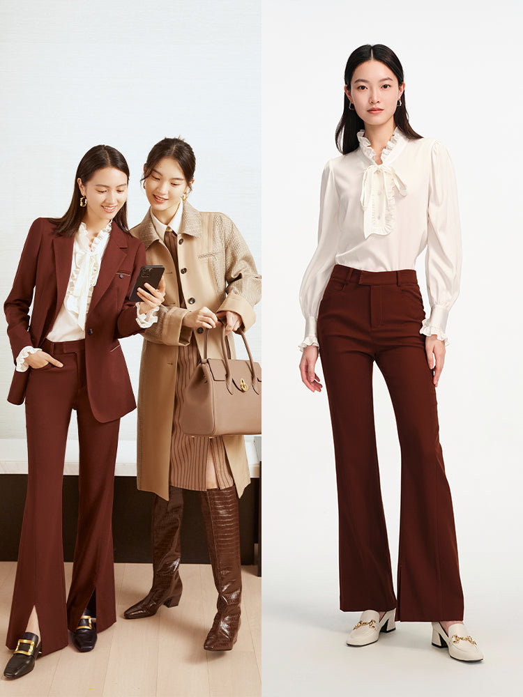 Bootcut Slit-Hem Pants | Brown