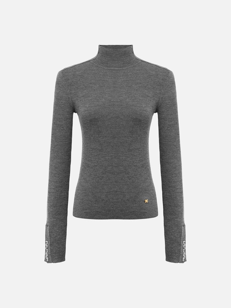 Pure Wool Solid Color Knit Sweater | Grey