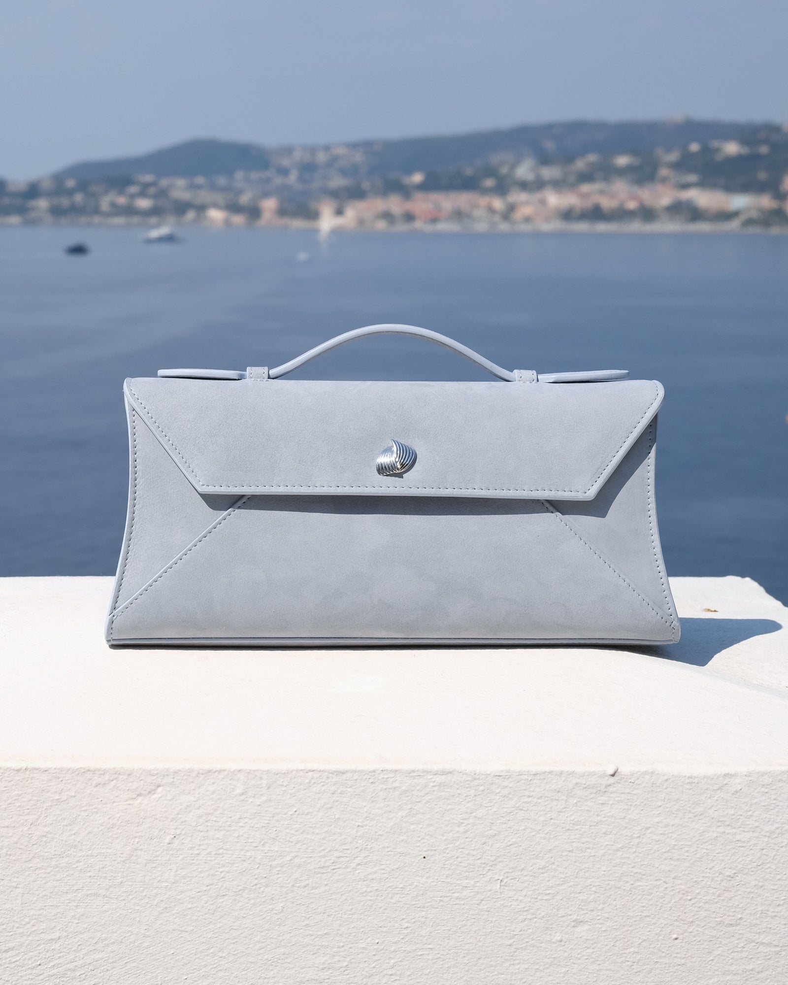 Cassandra Clutch | Light Blue Suede
