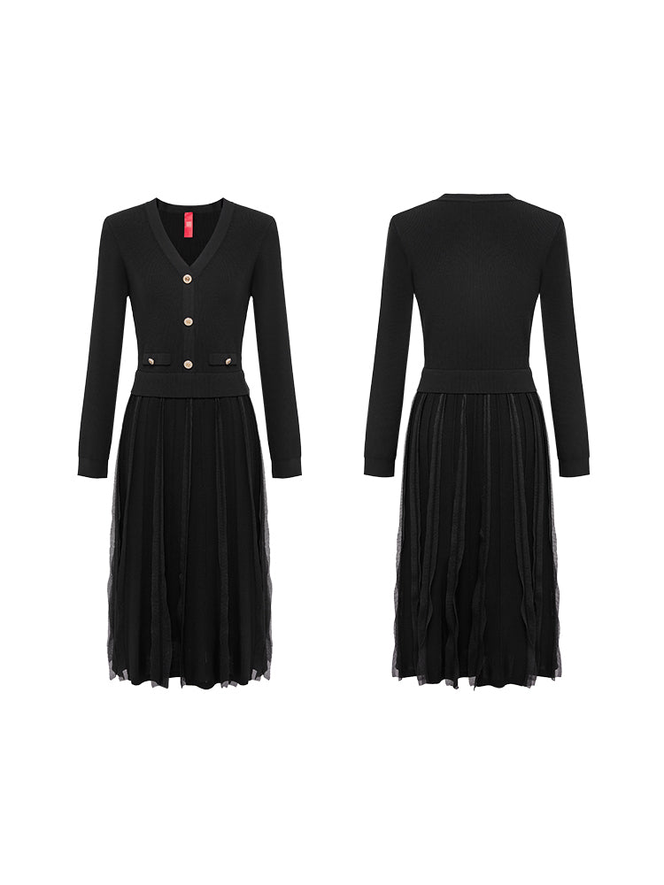 Fake Two Piece Knit Dress | Black
